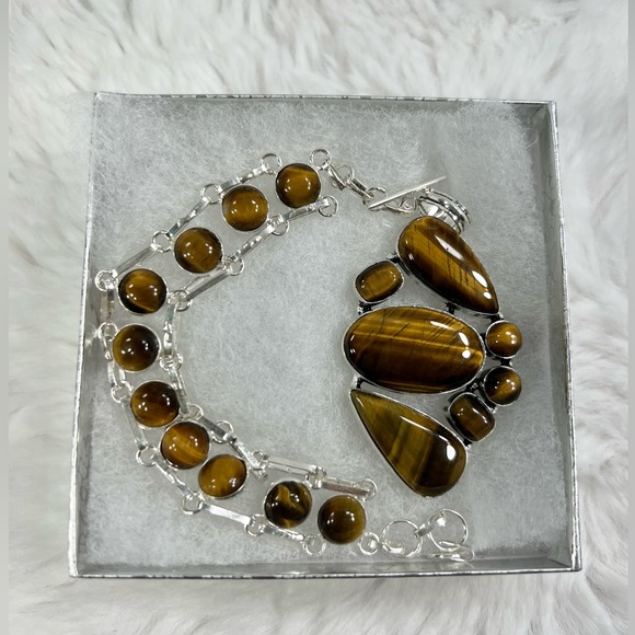 Exotic 🐯👀 Tiger Eye Pendant & Bracelet 925 Gemstone Set - Picture 10 of 11